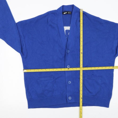 Stussy Women Blue Cotton V-Neck Cardigan S-M Knit Jumper