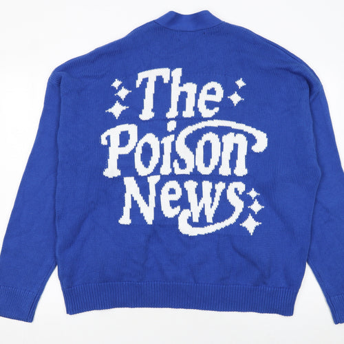 Stussy Women Blue Cotton V-Neck Cardigan S-M Knit Jumper