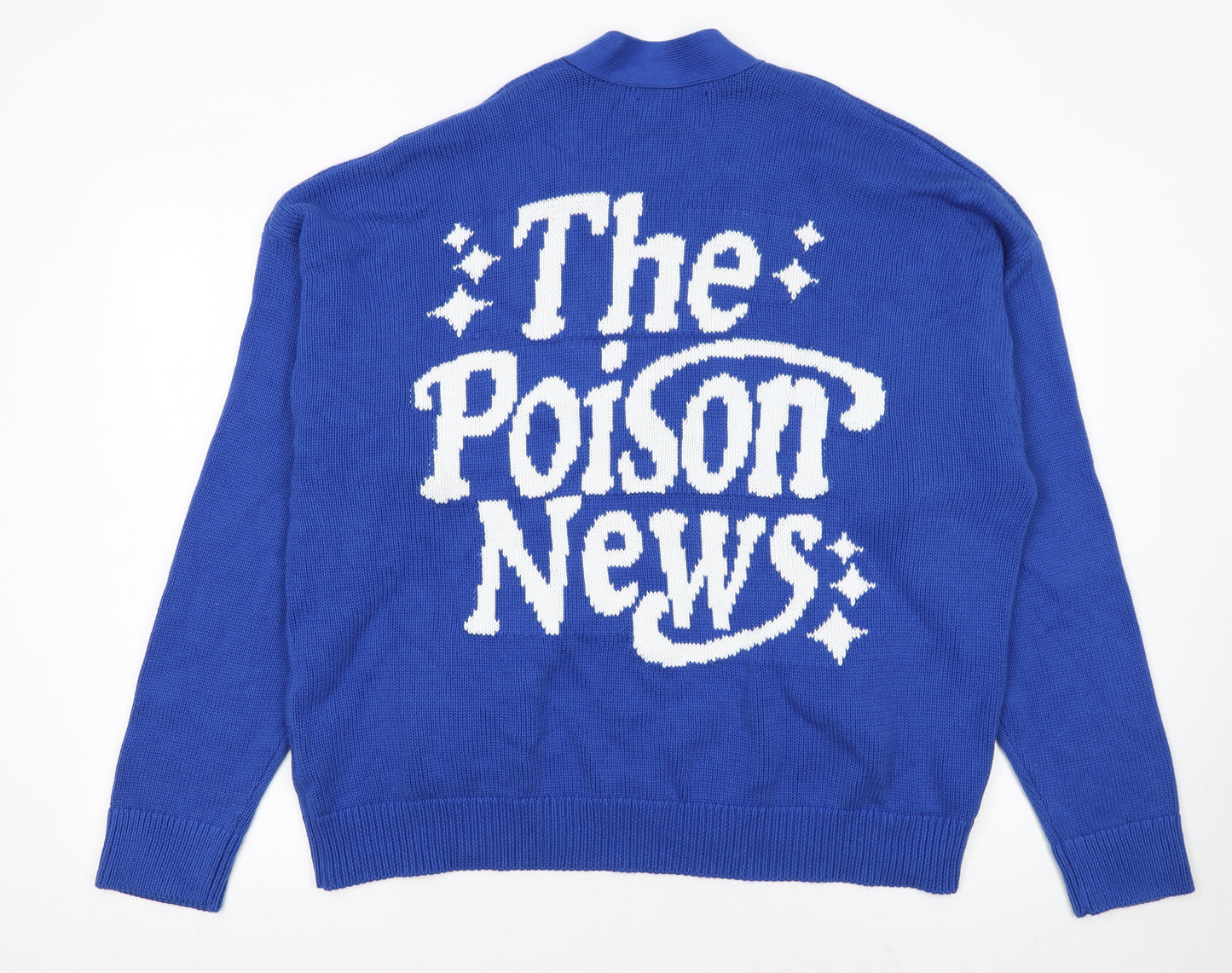 Stussy Women Blue Cotton V-Neck Cardigan S-M Knit Jumper