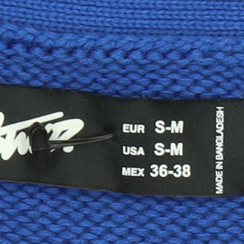 Stussy Women Blue Cotton V-Neck Cardigan S-M Knit Jumper