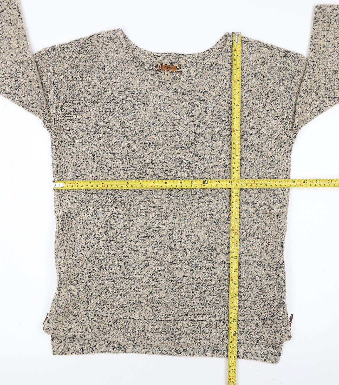 Next Womens Beige Knit Jumper UK 10 3/4 Sleeve Wool Blend