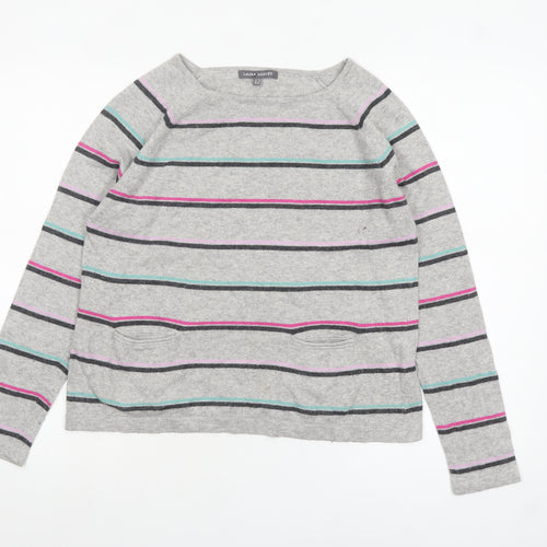 Laura Ashley Women’s Grey Striped Pullover Jumper UK 10 Cotton Blend