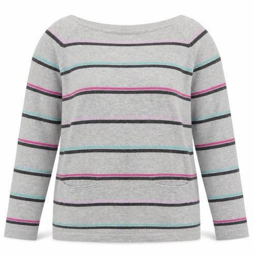 Laura Ashley Women’s Grey Striped Pullover Jumper UK 10 Cotton Blend