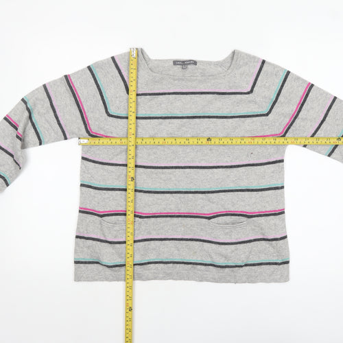 Laura Ashley Women’s Grey Striped Pullover Jumper UK 10 Cotton Blend