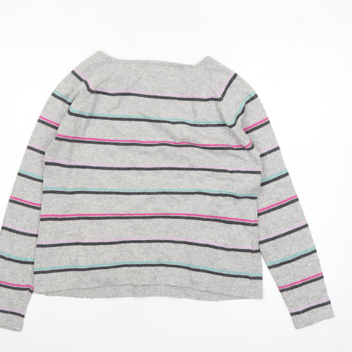 Laura Ashley Women’s Grey Striped Pullover Jumper UK 10 Cotton Blend
