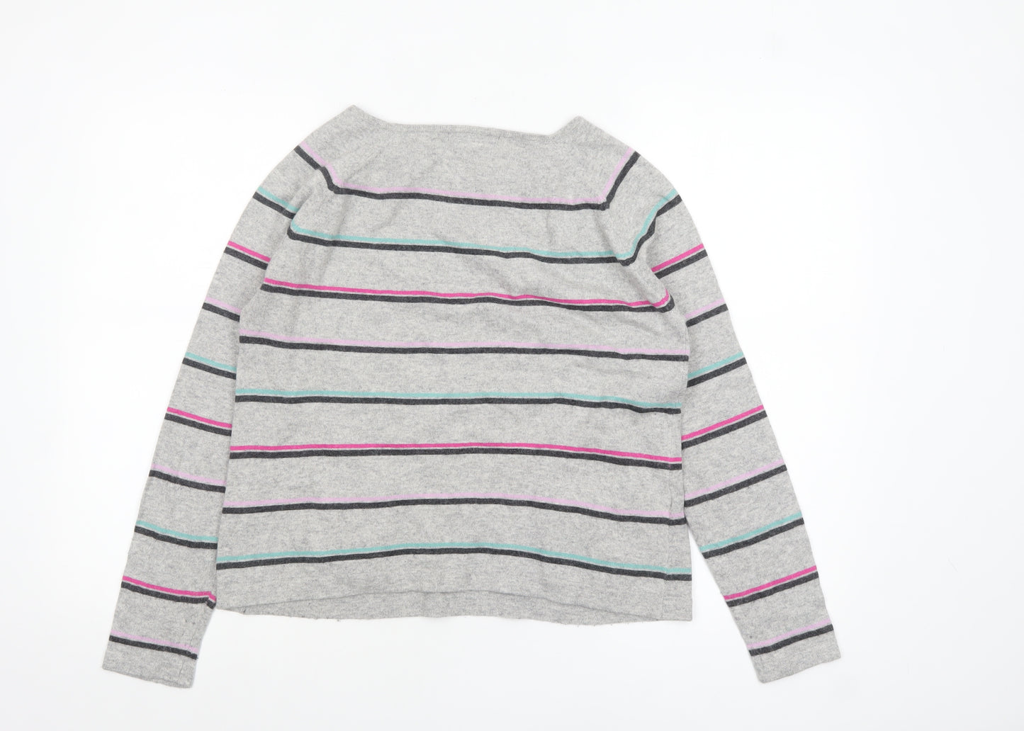 Laura Ashley Women’s Grey Striped Pullover Jumper UK 10 Cotton Blend