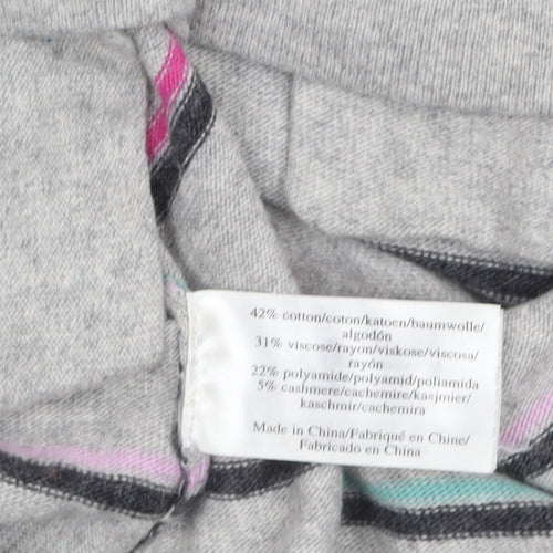 Laura Ashley Women’s Grey Striped Pullover Jumper UK 10 Cotton Blend