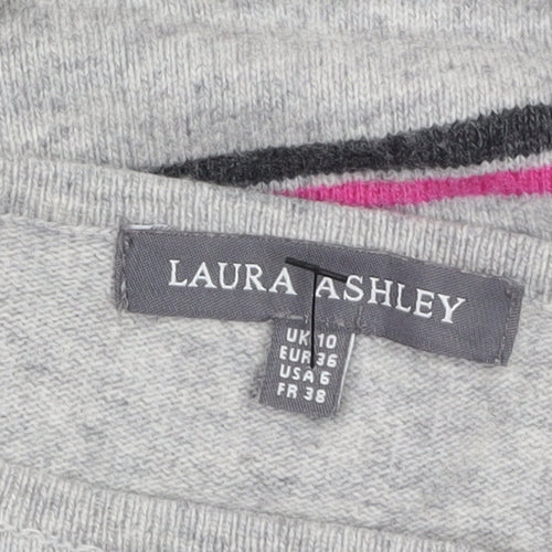 Laura Ashley Women’s Grey Striped Pullover Jumper UK 10 Cotton Blend