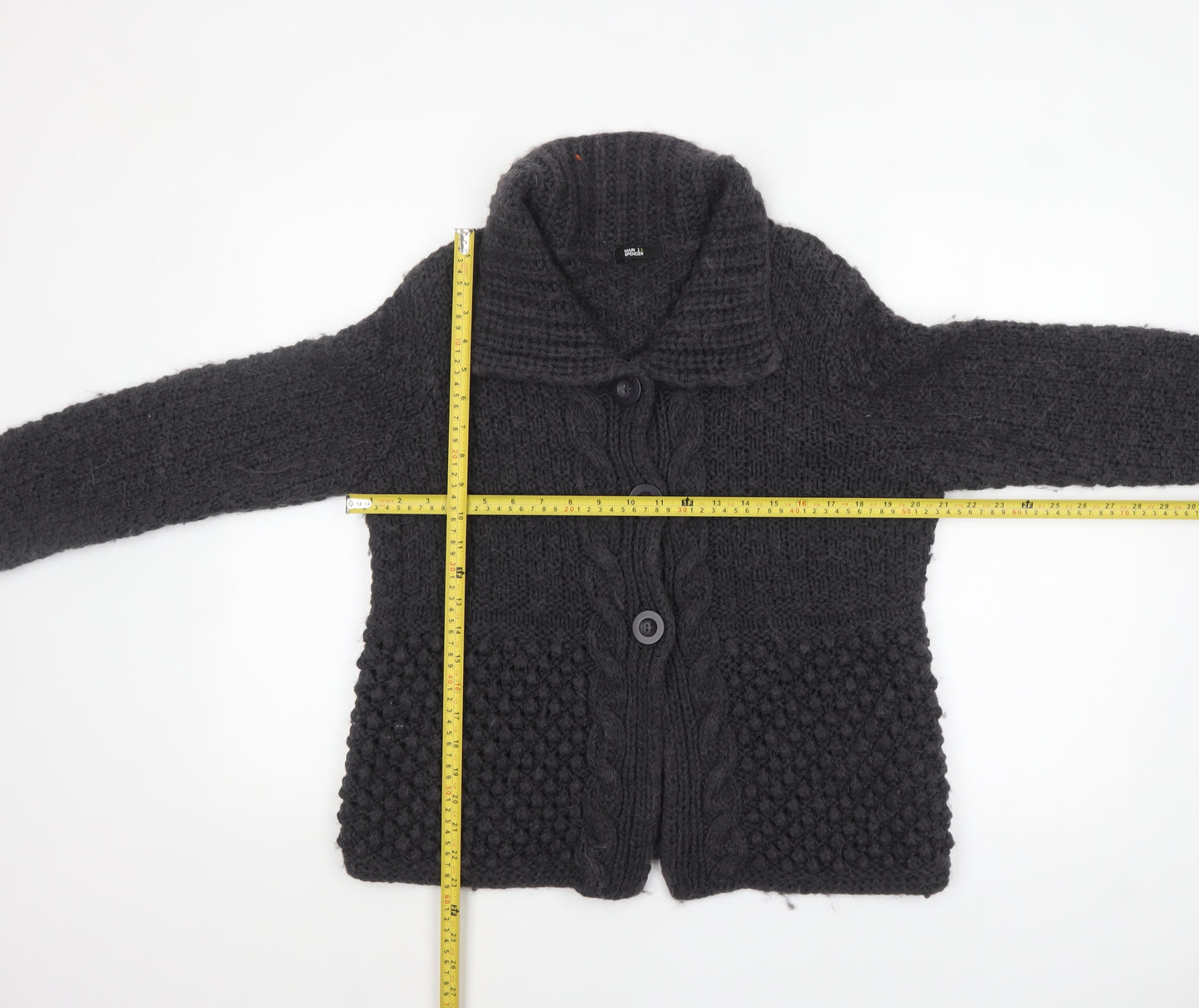 Marks and Spencer Womens Black Size 16 Chunky Knit Cardigan