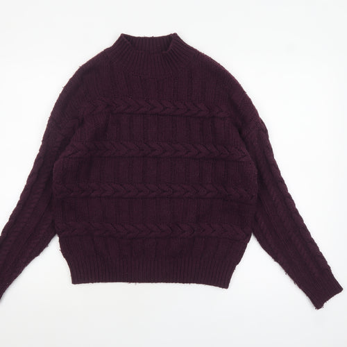Next Womens Purple Cable-Knit Pullover Mock Neck Jumper Size 14