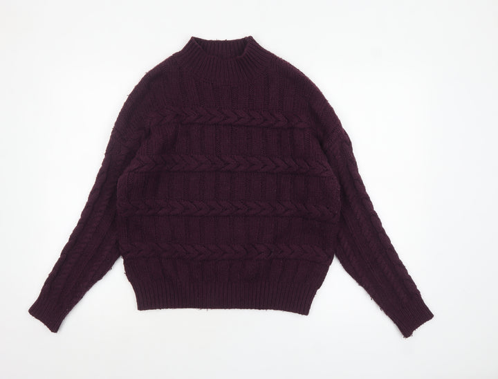 Next Womens Purple Cable-Knit Pullover Mock Neck Jumper Size 14