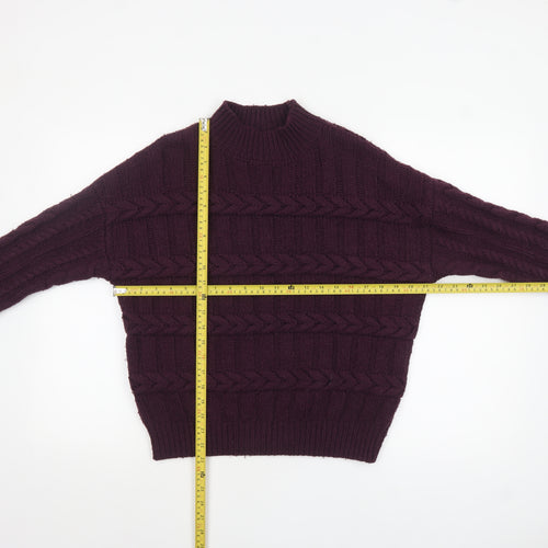 Next Womens Purple Cable-Knit Pullover Mock Neck Jumper Size 14