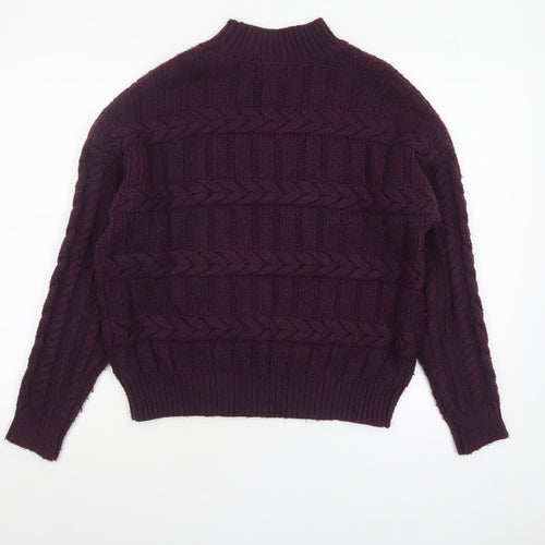 Next Womens Purple Cable-Knit Pullover Mock Neck Jumper Size 14