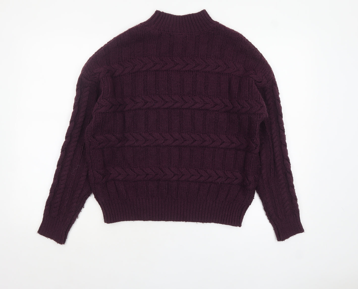Next Womens Purple Cable-Knit Pullover Mock Neck Jumper Size 14