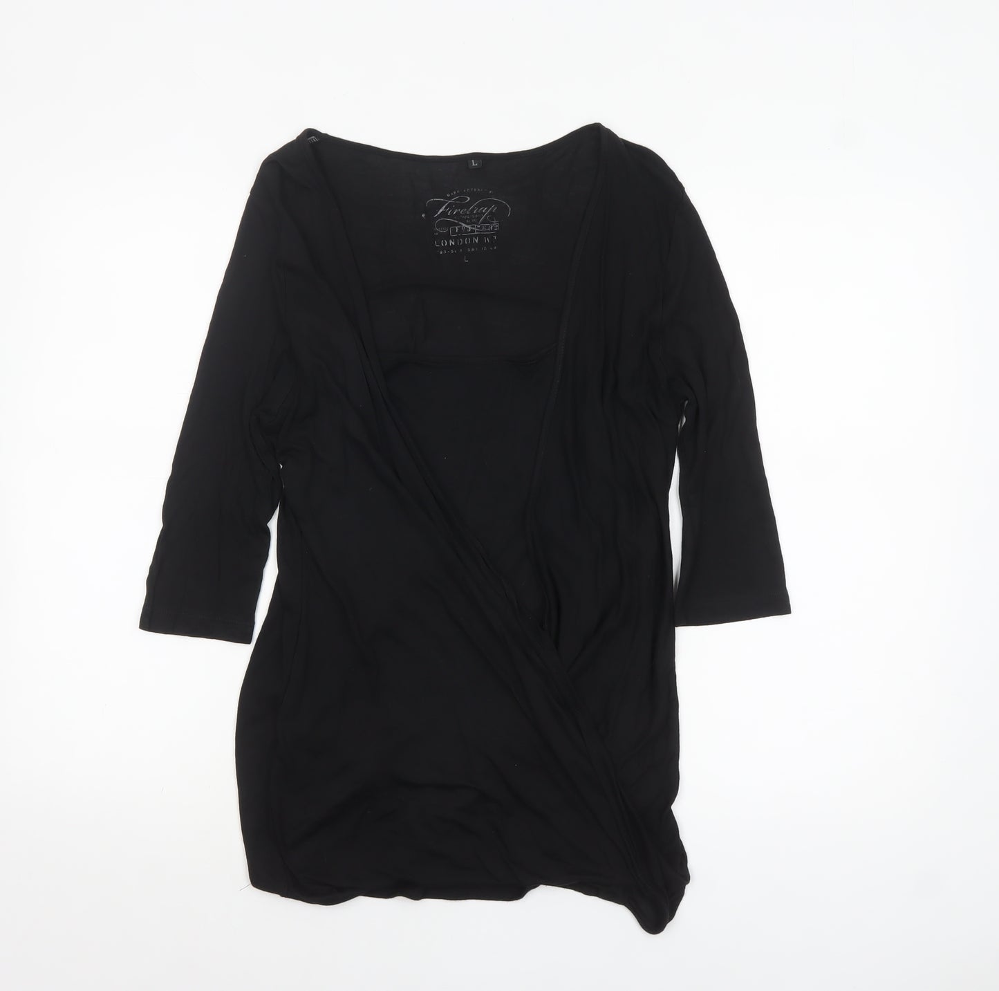 Firetrap Womens Black Wrap Blouse V-Neck 3/4 Sleeve L Modal