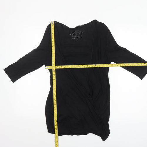 Firetrap Womens Black Wrap Blouse V-Neck 3/4 Sleeve L Modal
