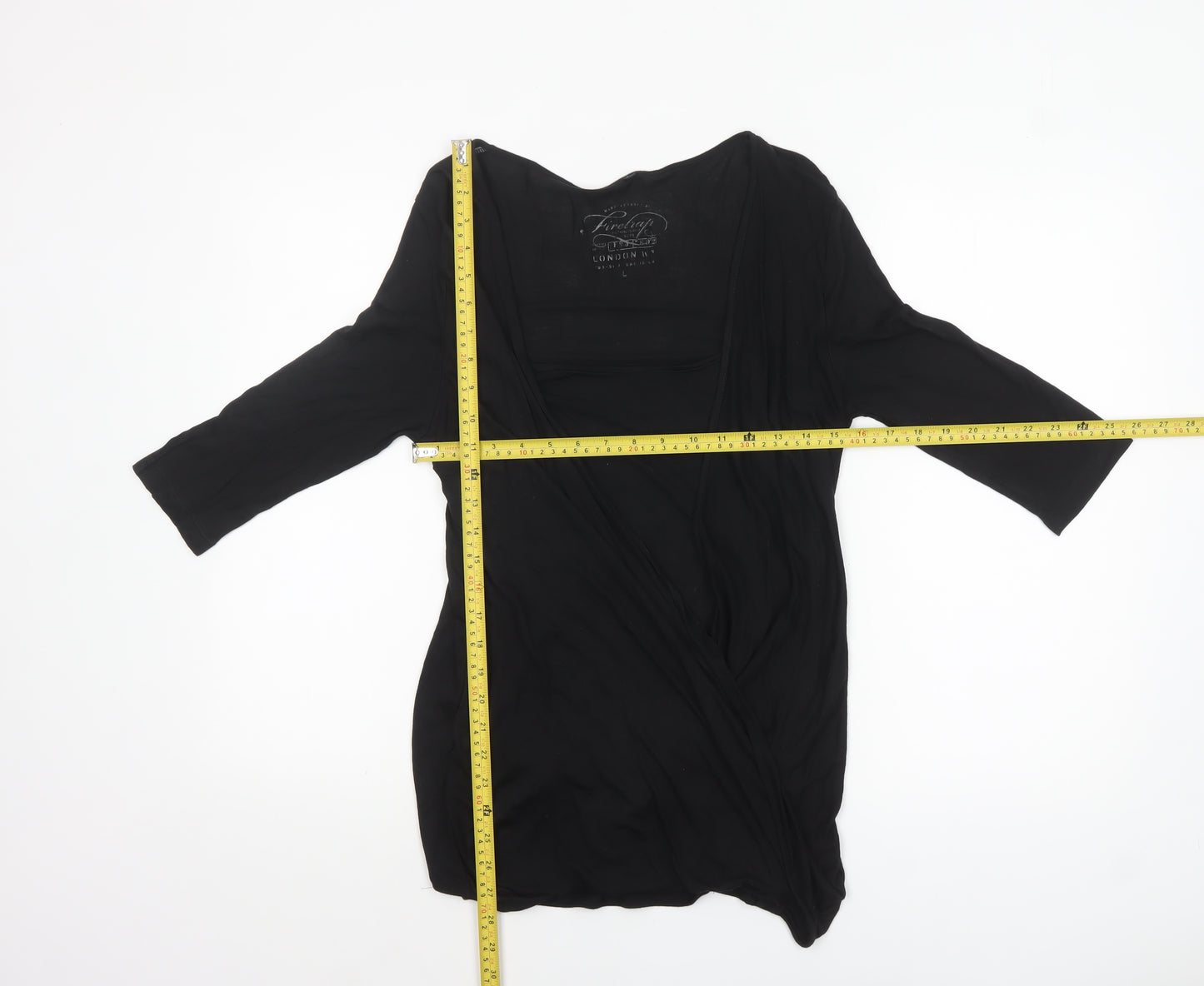 Firetrap Womens Black Wrap Blouse V-Neck 3/4 Sleeve L Modal