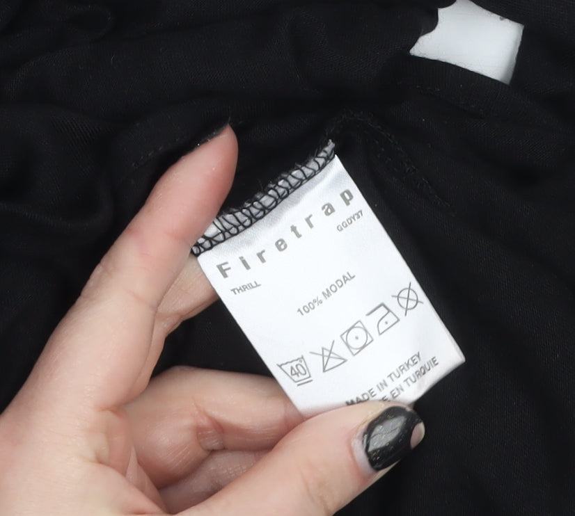 Firetrap Womens Black Wrap Blouse V-Neck 3/4 Sleeve L Modal