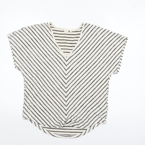 GAP Women's White Striped V-Neck Relaxed Fit T-Shirt XS