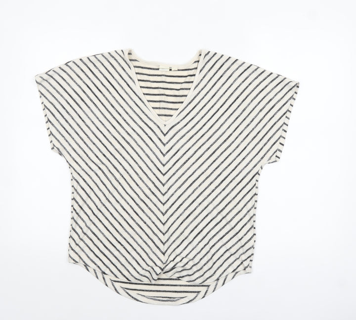 GAP Women's White Striped V-Neck Relaxed Fit T-Shirt XS