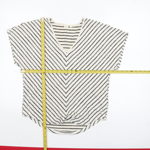 GAP Women's White Striped V-Neck Relaxed Fit T-Shirt XS