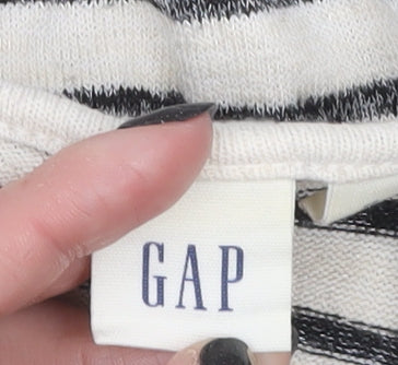 GAP Women's White Striped V-Neck Relaxed Fit T-Shirt XS
