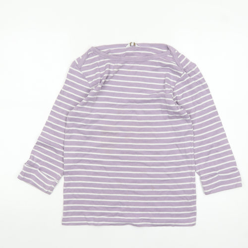 Cotton Traders Women Purple Striped 3/4 Sleeve Cotton T-Shirt Size 12
