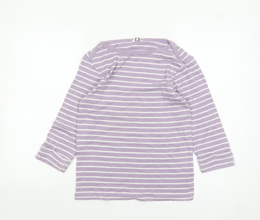 Cotton Traders Women Purple Striped 3/4 Sleeve Cotton T-Shirt Size 12
