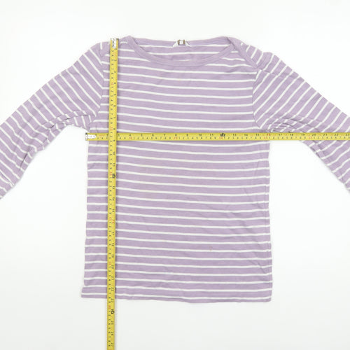 Cotton Traders Women Purple Striped 3/4 Sleeve Cotton T-Shirt Size 12
