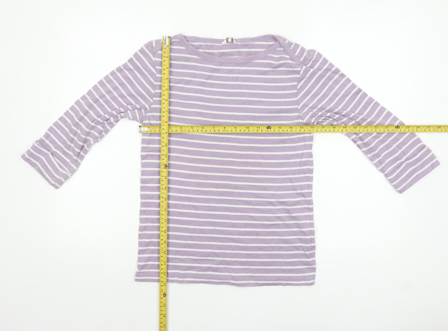 Cotton Traders Women Purple Striped 3/4 Sleeve Cotton T-Shirt Size 12