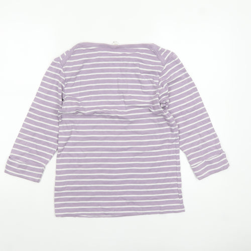 Cotton Traders Women Purple Striped 3/4 Sleeve Cotton T-Shirt Size 12