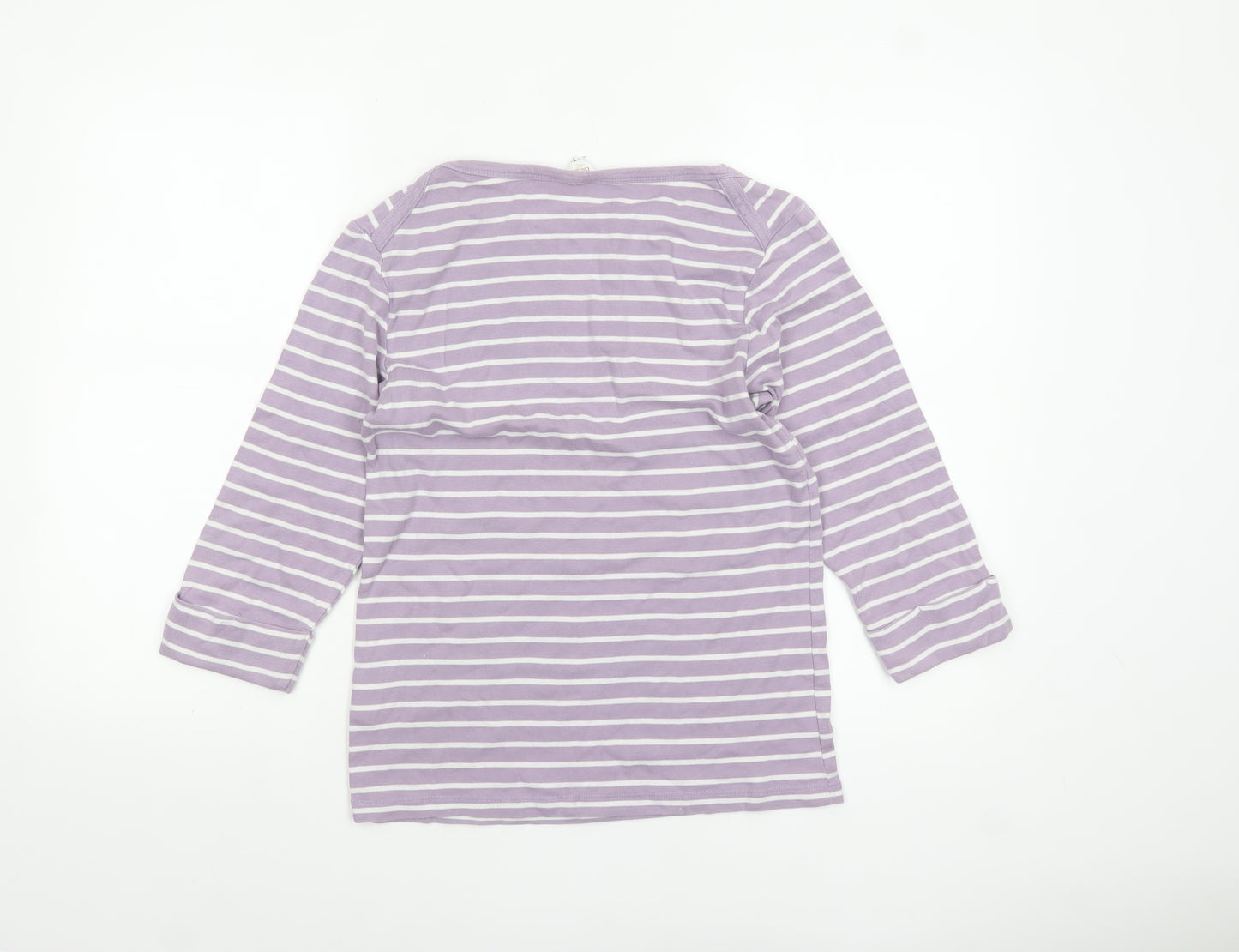 Cotton Traders Women Purple Striped 3/4 Sleeve Cotton T-Shirt Size 12