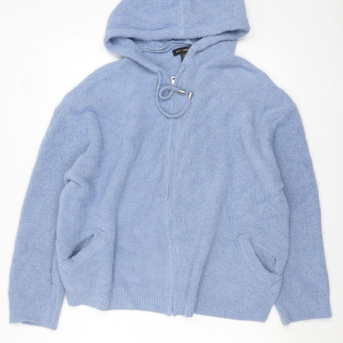 QED London Womens Blue Hooded Full Zip Knit Jumper Size M/L