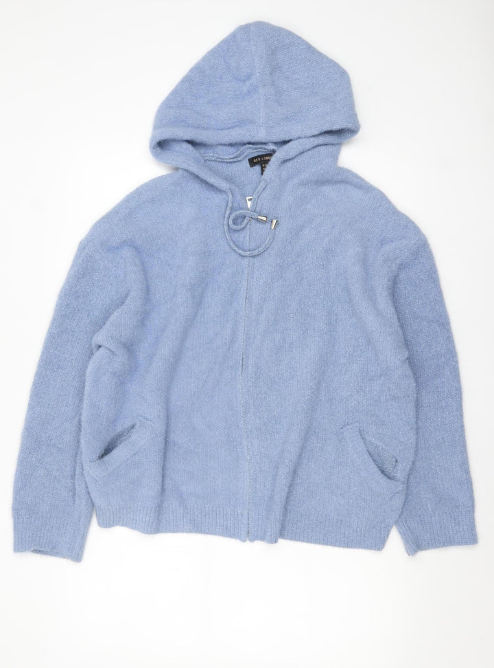 QED London Womens Blue Hooded Full Zip Knit Jumper Size M/L