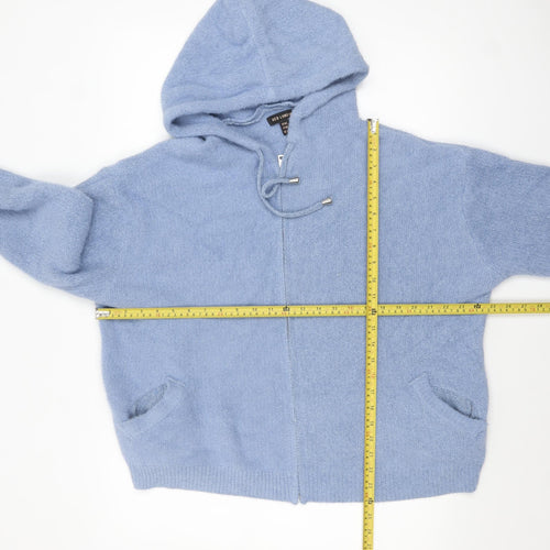 QED London Womens Blue Hooded Full Zip Knit Jumper Size M/L