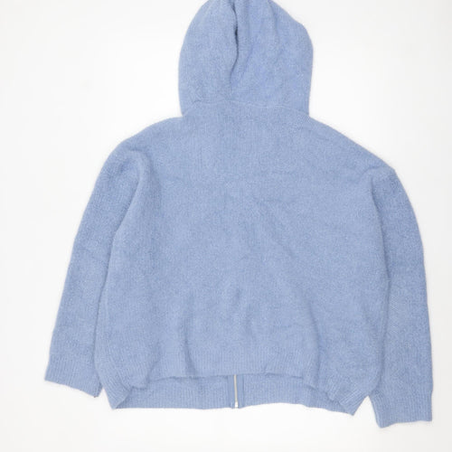 QED London Womens Blue Hooded Full Zip Knit Jumper Size M/L