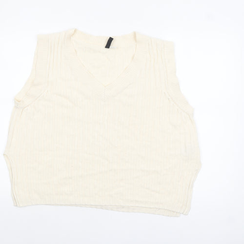 H&M Divided Women's Ivory V-Neck Sleeveless Knit Vest Size 12