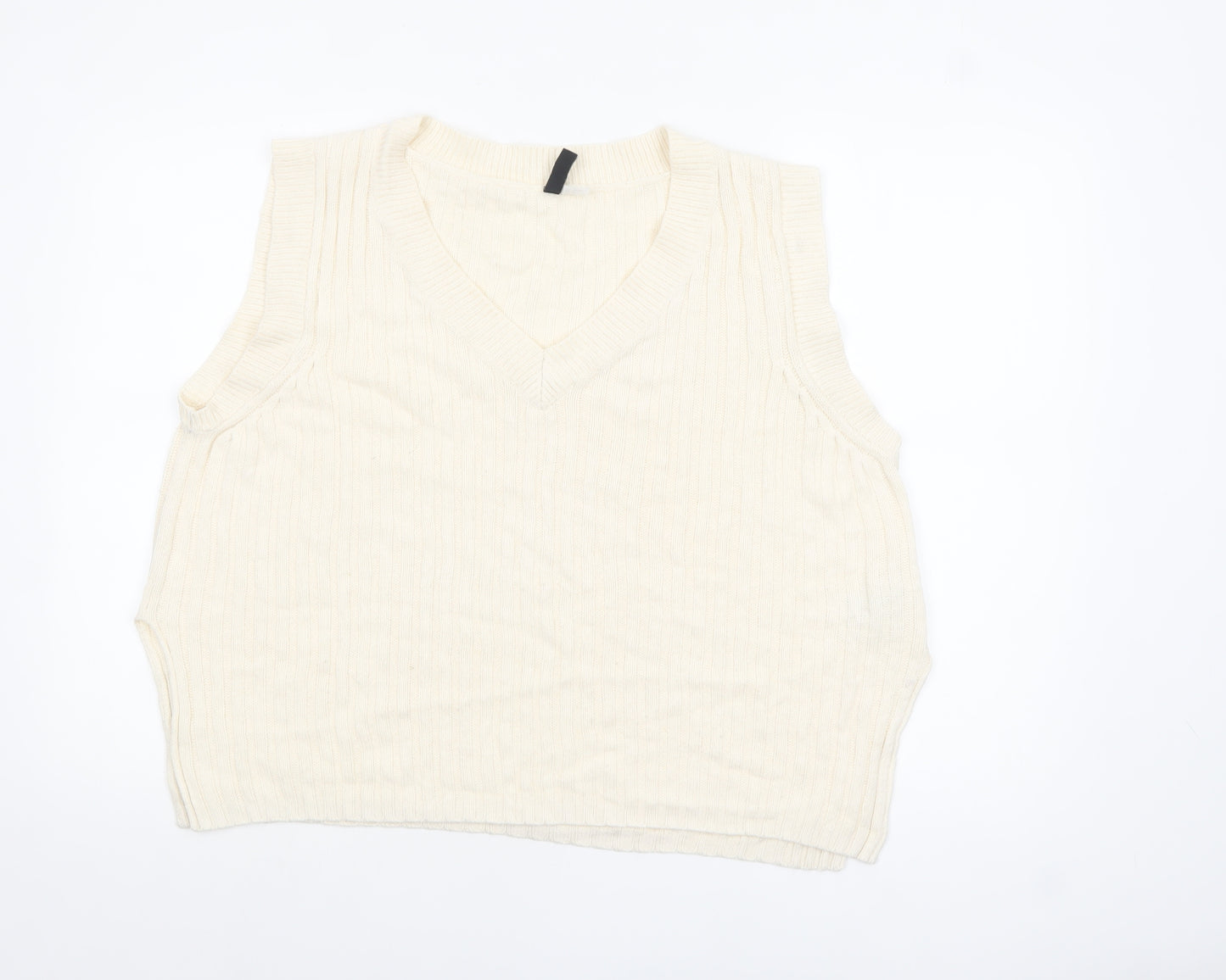 H&M Divided Women's Ivory V-Neck Sleeveless Knit Vest Size 12