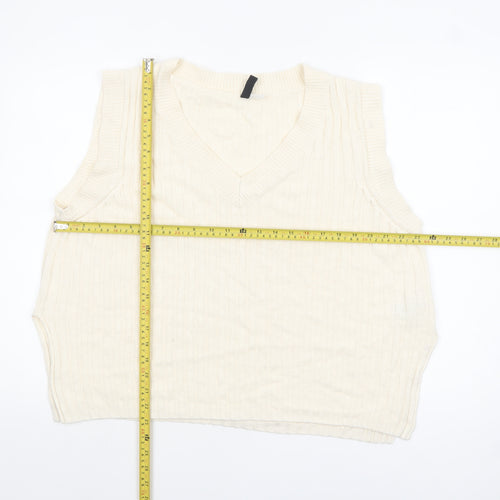H&M Divided Women's Ivory V-Neck Sleeveless Knit Vest Size 12