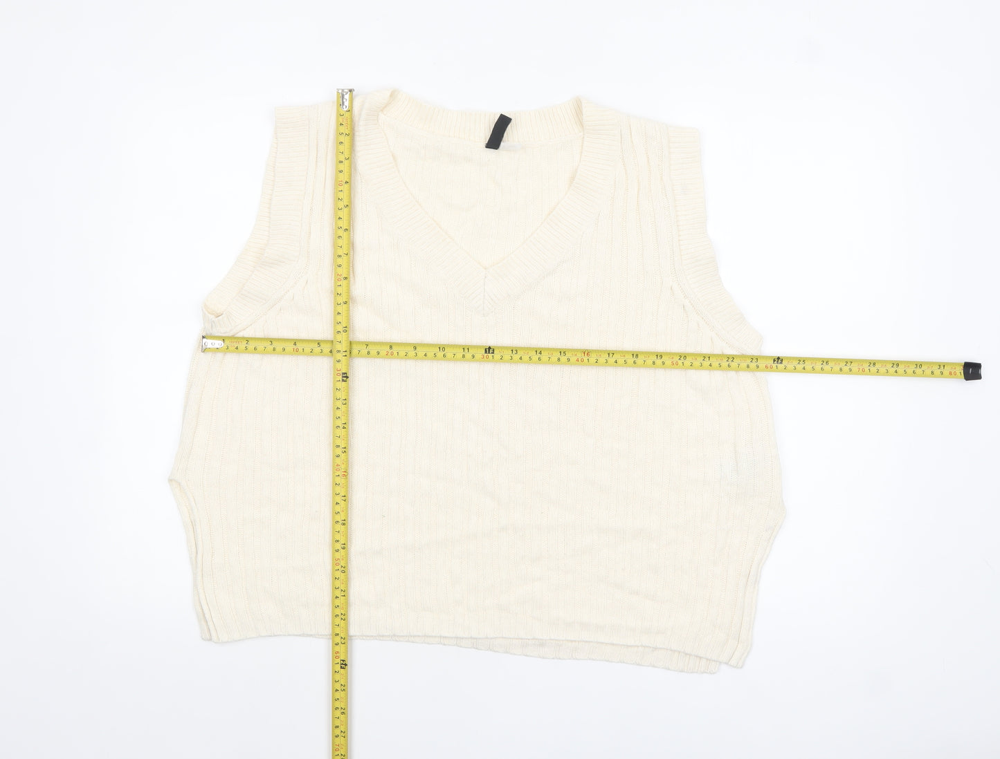 H&M Divided Women's Ivory V-Neck Sleeveless Knit Vest Size 12