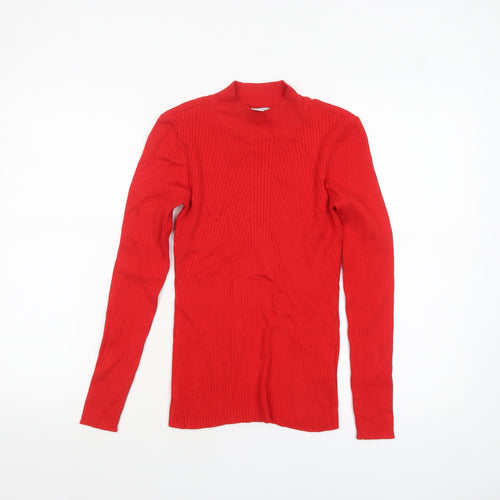 H&M Women's Red Mock Neck Slim Fit Rib Knit Jumper Size S