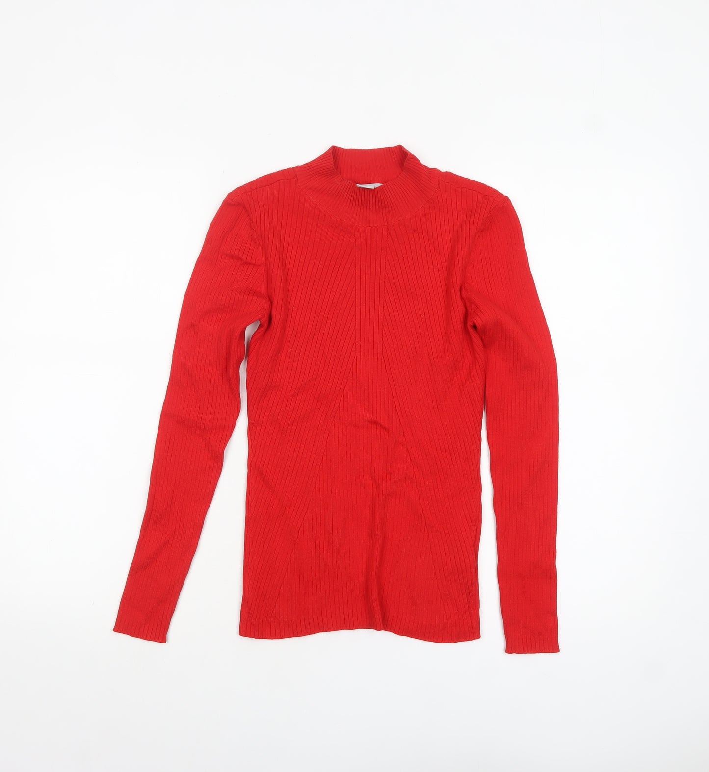 H&M Women's Red Mock Neck Slim Fit Rib Knit Jumper Size S