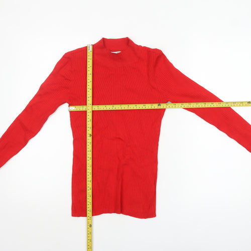 H&M Women's Red Mock Neck Slim Fit Rib Knit Jumper Size S