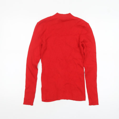 H&M Women's Red Mock Neck Slim Fit Rib Knit Jumper Size S