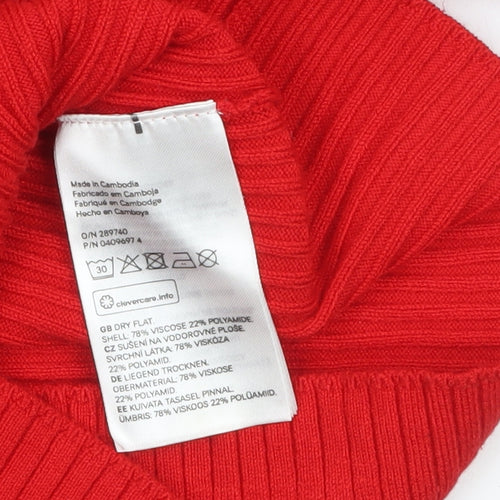 H&M Women's Red Mock Neck Slim Fit Rib Knit Jumper Size S