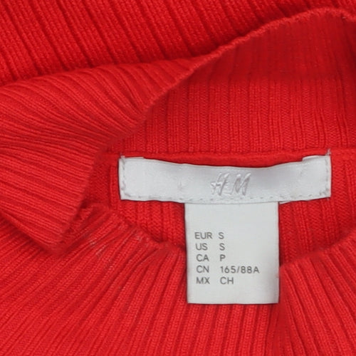 H&M Women's Red Mock Neck Slim Fit Rib Knit Jumper Size S