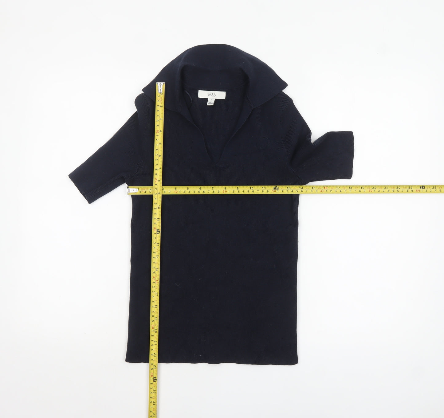 Marks and Spencer Women's Blue Knit Collared Polo Top Size S
