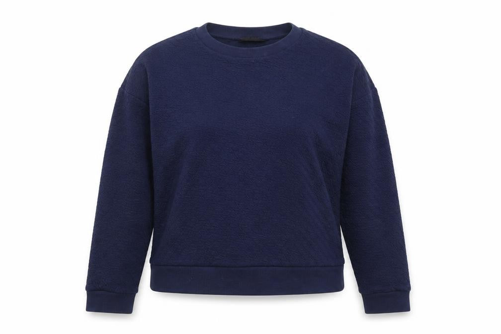 Front view of Topshop Women's Navy Blue Crew Neck Long Sleeve Pullover Sweatshirt UK 10