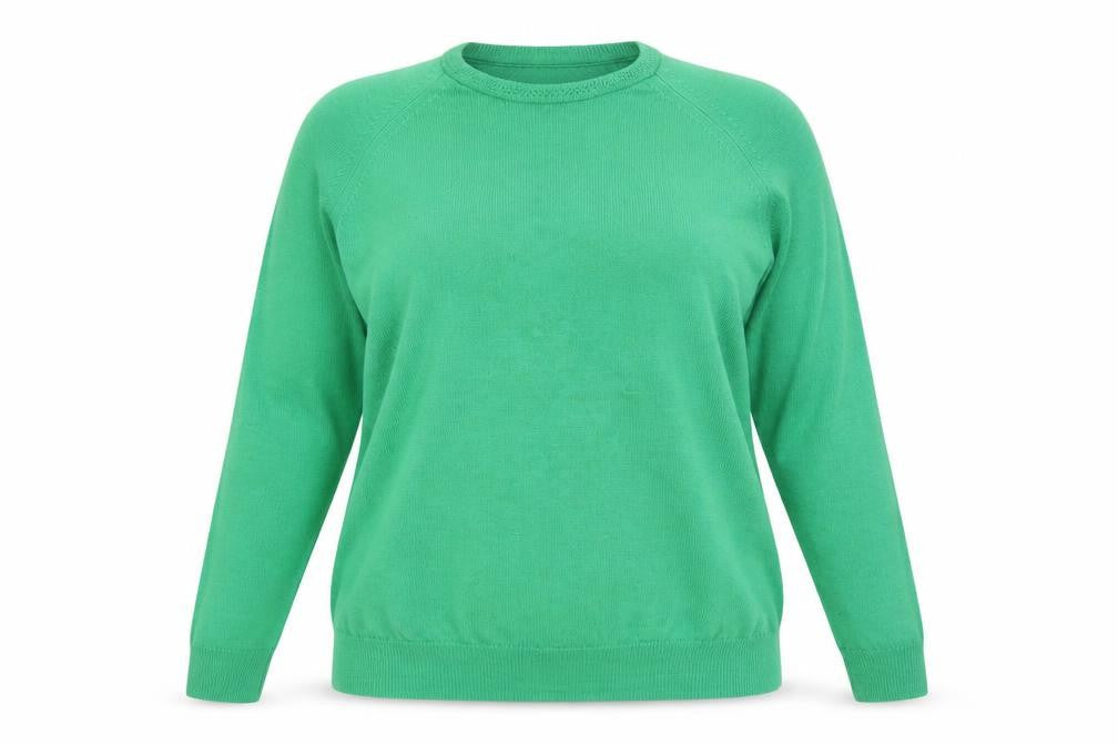 Front view of Robert Rowley Women Green Wool Crew Neck Jumper, size 12