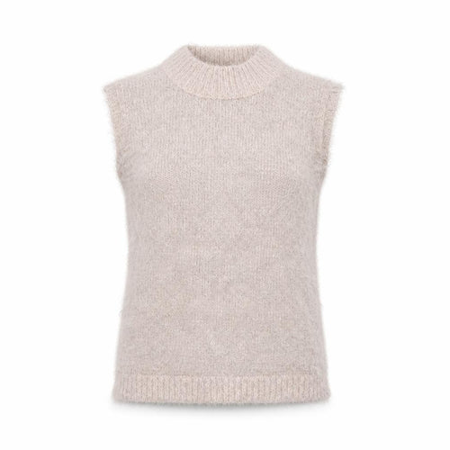 Select Women's Beige Fluffy Sleeveless Mock Neck Knit Vest Jumper Size 8